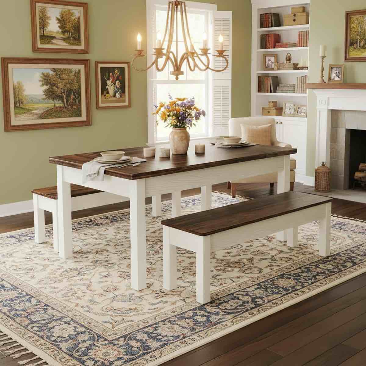 Condition photo showing New/Like New for farmhouse kitchen table- wooden dining table