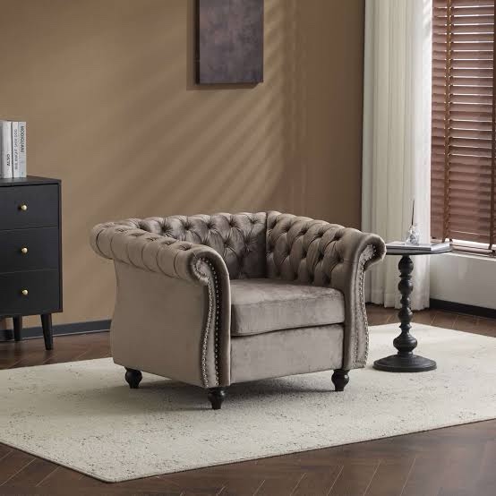 Camberley 39.5" Wide Tufted Chesterfield Club Chair with Scrolled Arms, Nailhead Trim, and Turned Legs- Dark Brown