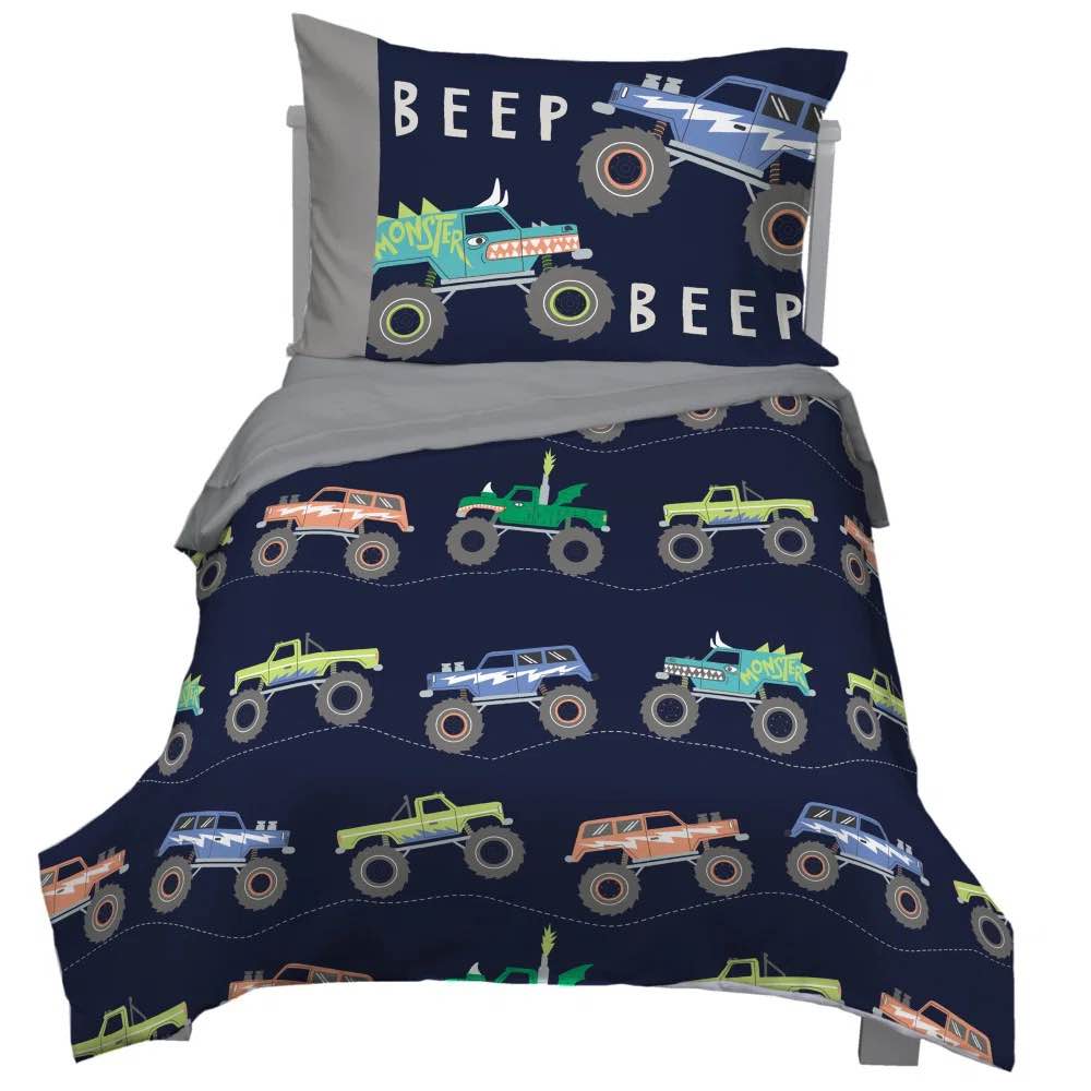 Condition photo showing New/Like New for nojo carter's monster truck 4 piece toddler bed set