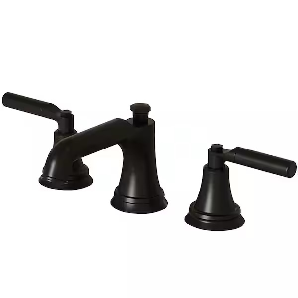 Condition photo showing New/Like New for bwe 8 in. widespread double handle low-arc bathroom faucet water-saving with drain kit in matte black