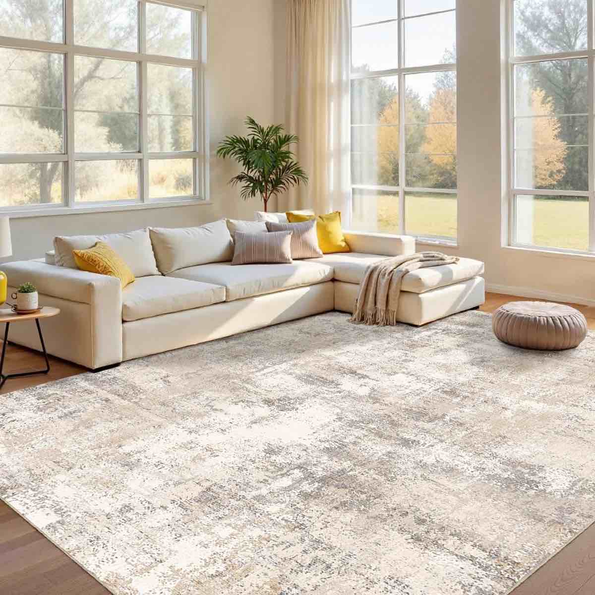 Condition photo showing New/Like New for elroy large modern abstract machine washable area rug with non-slip rubber backing 