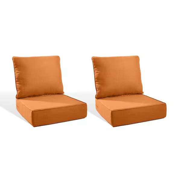 plushcore 22 in. x 24 in. x 6 in. 4-piece deep seating outdoor dining chair thick cushion set in orange (2-set)