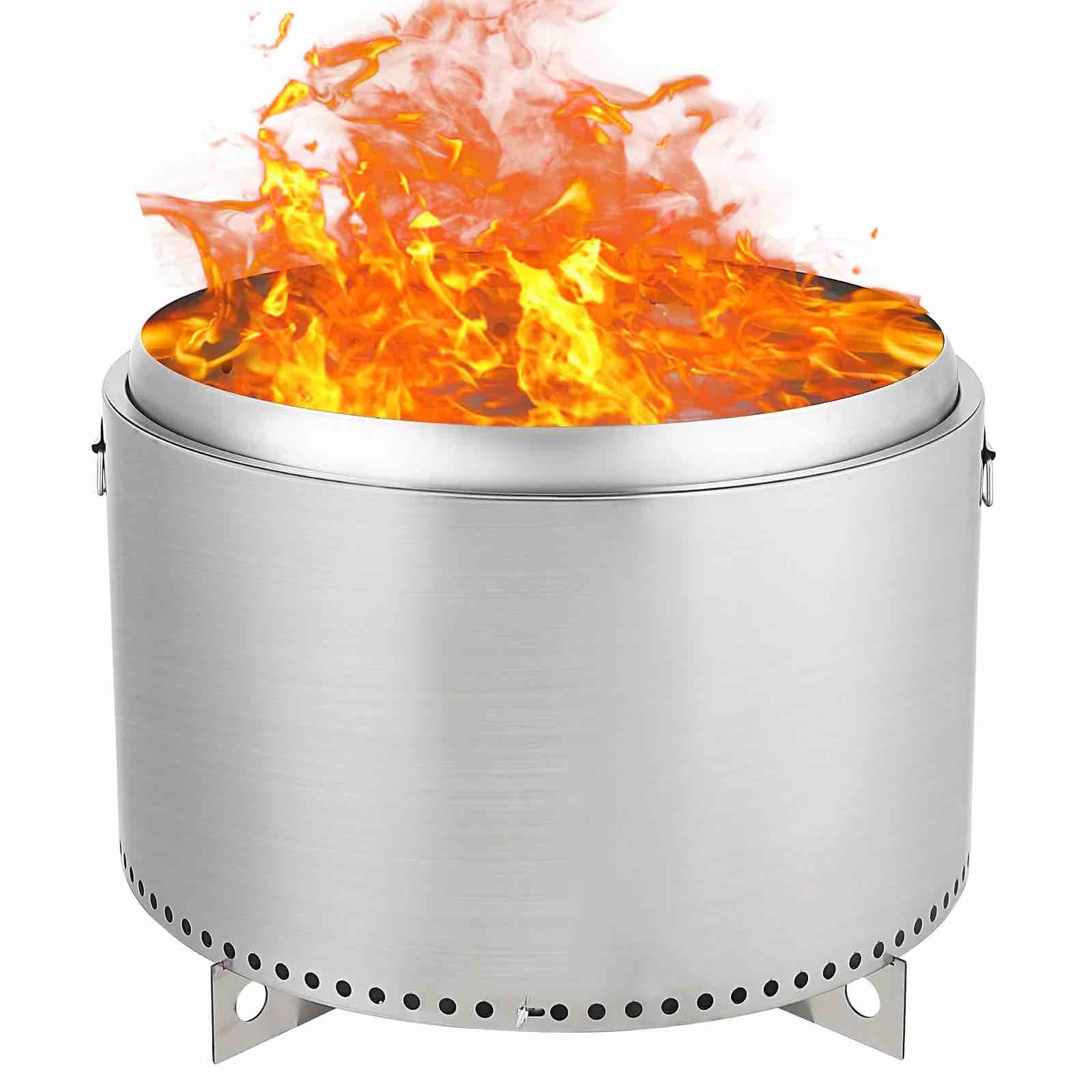 Condition photo showing New/Like New for garvee 27" portable smokeless fire pit with air switch - stainless steel, fixed stand, handle, stove hook & ash pan for camping, backyard, patio