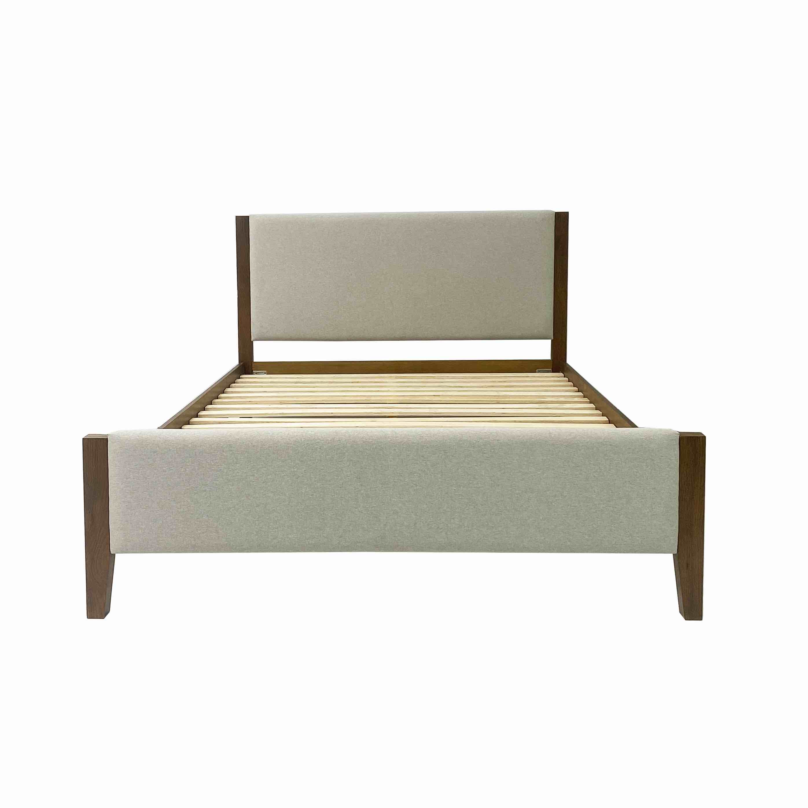 Condition photo showing New/Like New for factory solid wood bed frame upholstered headboard & footboard- king