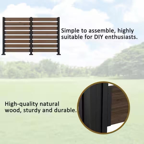 Condition photo showing New/Like New for 4 ft. h x 6.5 ft. w (2-panel) outdoor flat top cedar wood privacy fence panel with metal stakes for soft and hard ground