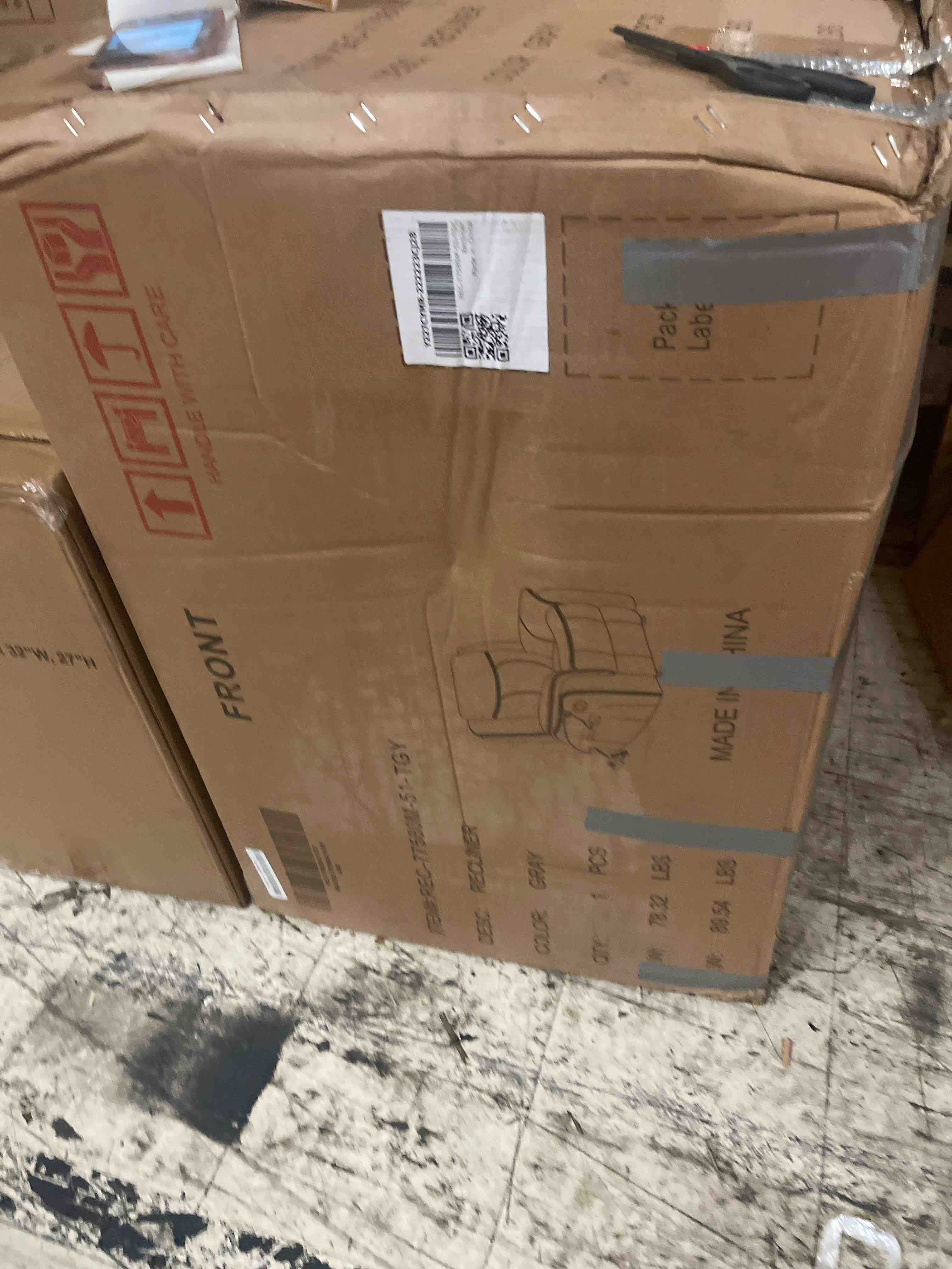 Condition photo showing New/Like New for gray massage reclining chair with heat and comfy leather ,wall hugger, manual recline