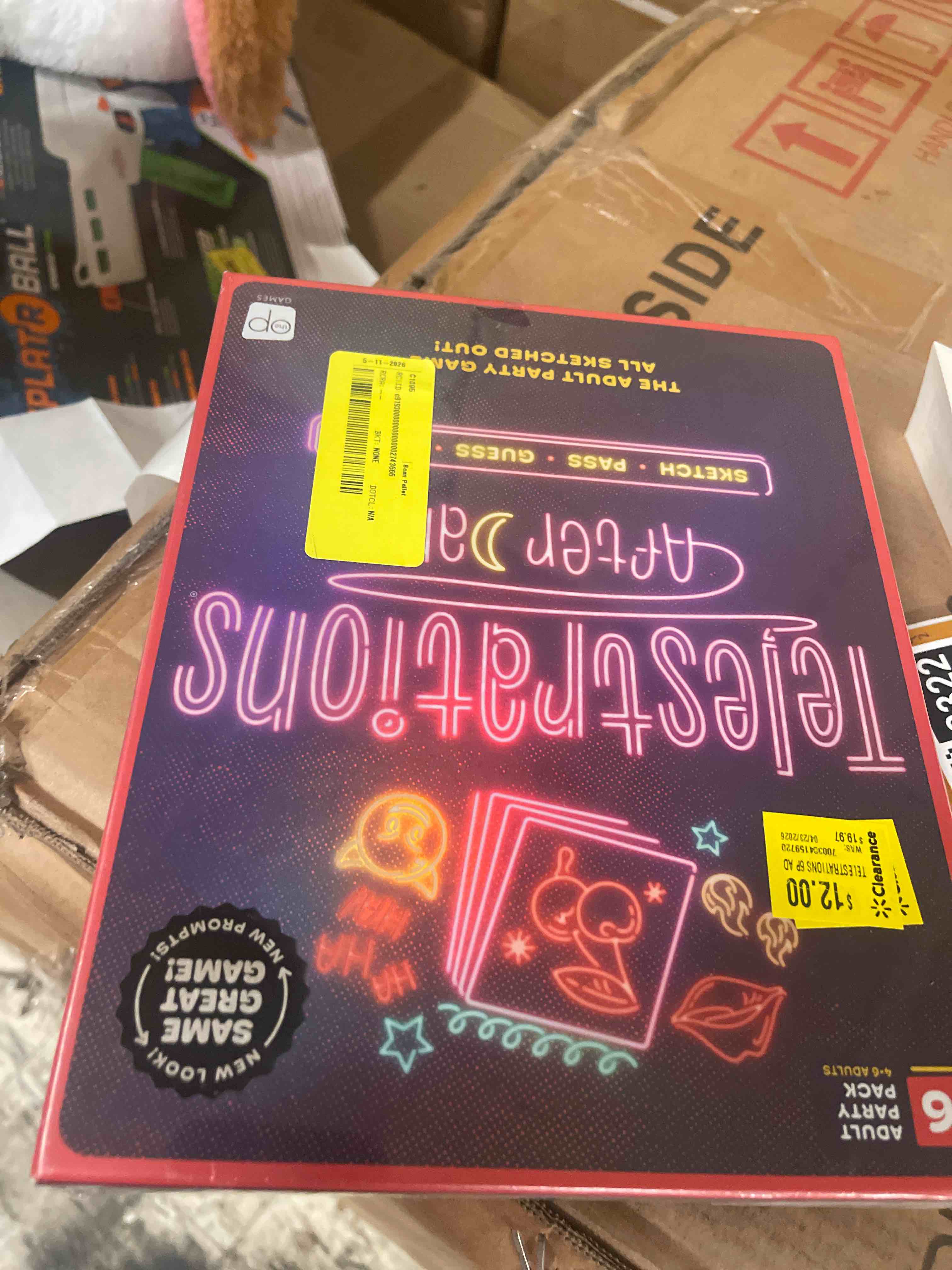 Condition photo showing New/Like New for telestrations: after dark 6 player 2nd edition board game, adults-only laugh out loud must have party game, sketch what you read & guess what you saw, new look, same nsfw fun, 4-6 player, by usaopoly