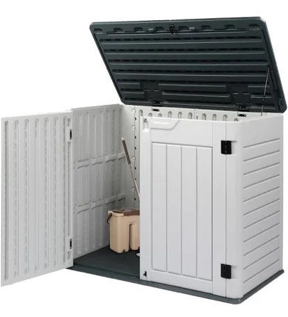 YITAHOME Outdoor Resin Storage Sheds, 39 in Height Lockable Waterproof Horizontal Shed w/o Shelf, Easy to Assemble Shed Storage for Garden Tools, Light Gray Medium-4.3x3.4ft Light Gray