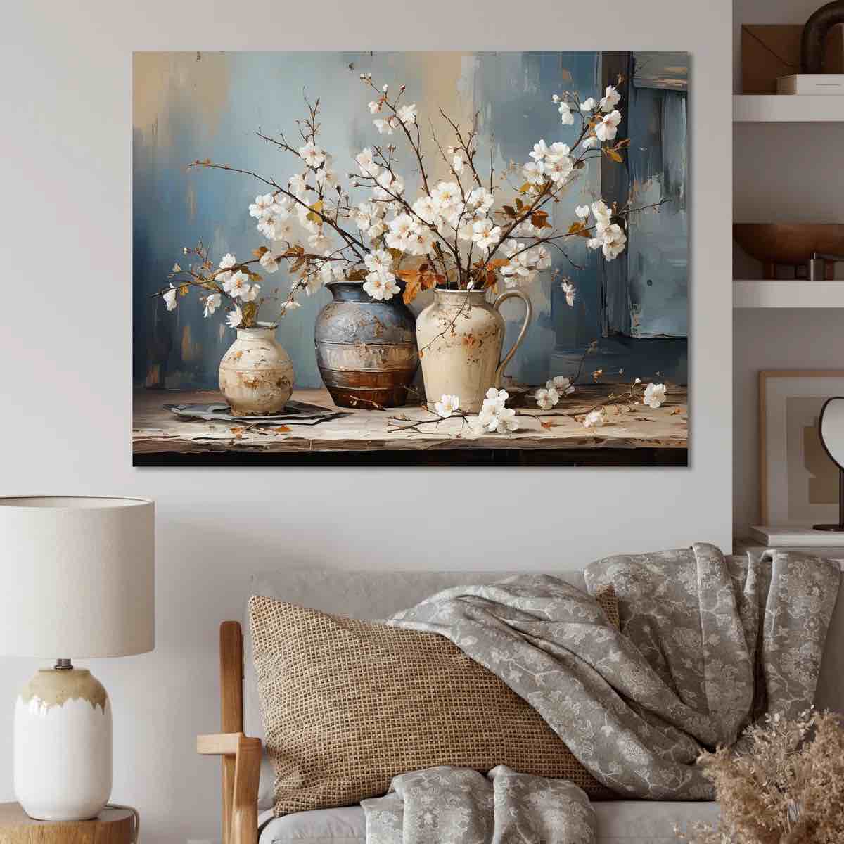 pottery and flowers still life i - trees wall art 