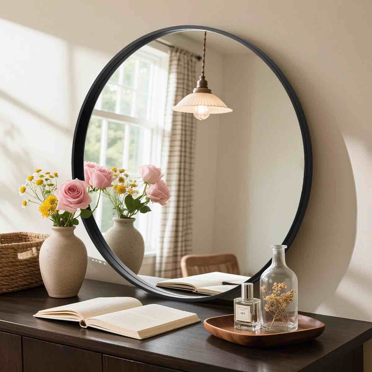 karrina accent wood round mirror
