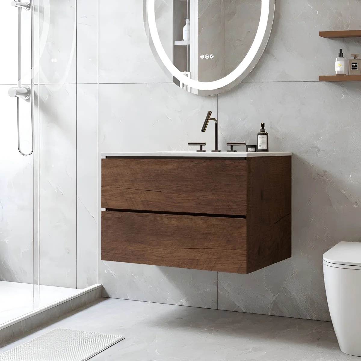 Derrance Floating 30 Inch Single Bathroom Vanity with Overflow, Pre-Assembled (Vanity Base Only Ceramic Sink Not Included.)