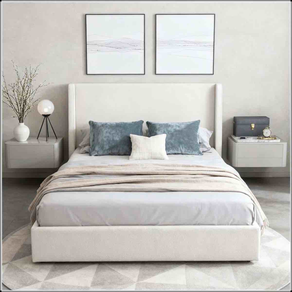 Tall Headboard Upholstered Bed with 52 Inch High Headboard,Queen Size 