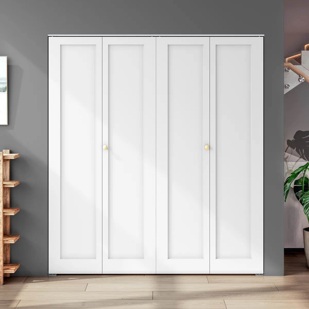 double paneled manufactured wood primed bi-fold doorfusion size: 72" x 80" (doors only.)