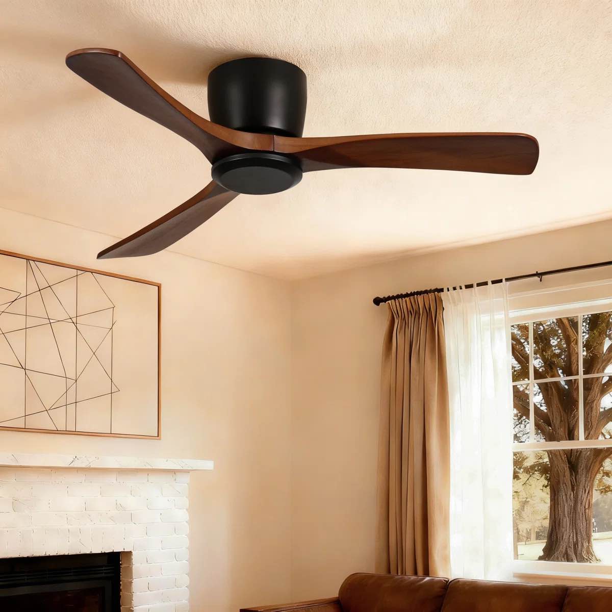 42 in. 3 - blade flush mount ceiling fan with remote, reversible dc motor, 6 speeds, black