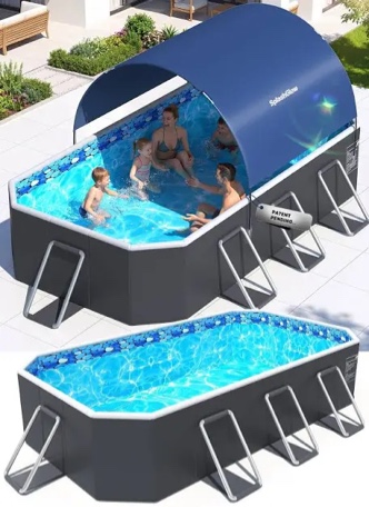 foldable pool with canopy,non inflatable pool,large foldable swimming pool for adult portable pool,large collapsible kid pool with shade,folding kid pool for backyard-,90x50x20 in-dark blue