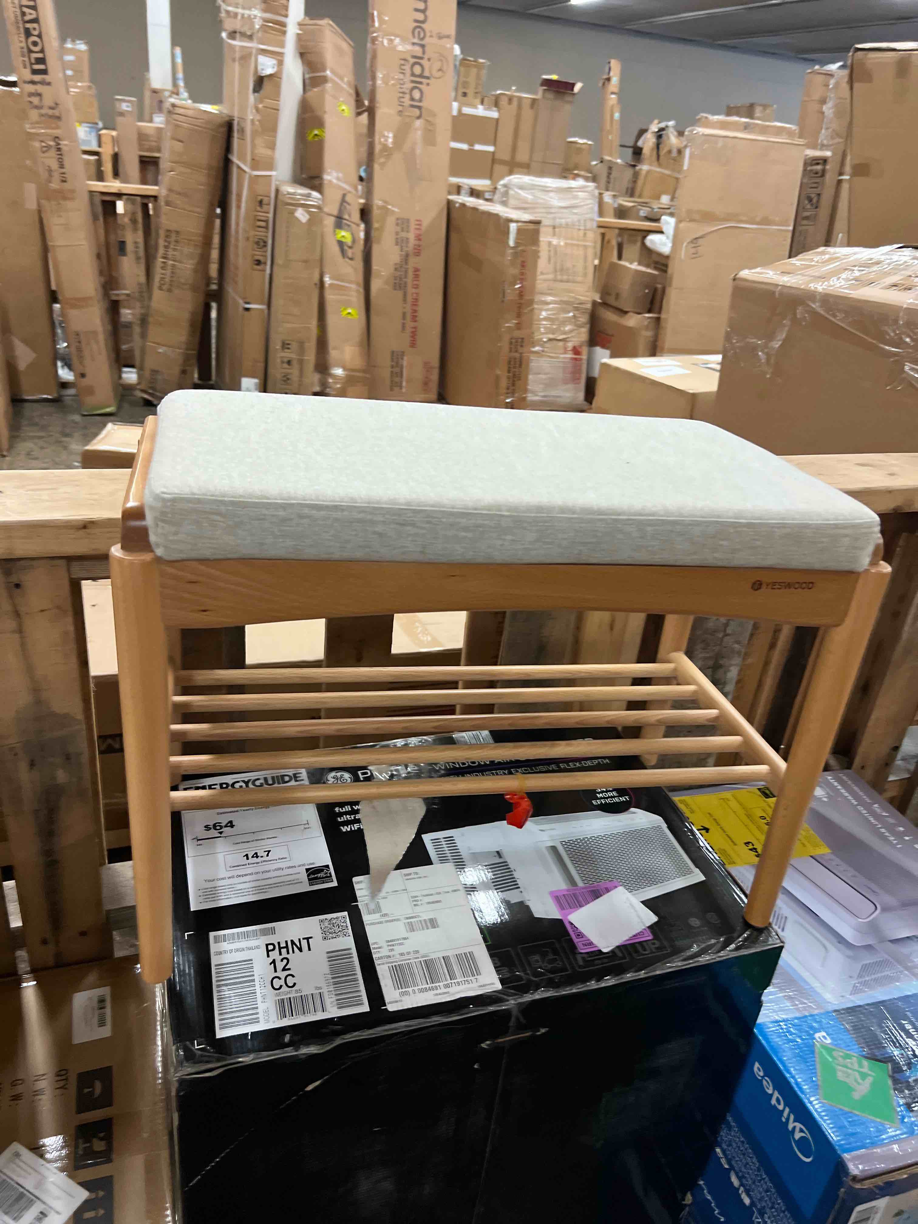 Condition photo showing New/Like New for solid wood small shoe storage bench - modern shoe rack bench with soft cushion, entryway & small spaces organizer (natural, 23.62 ")