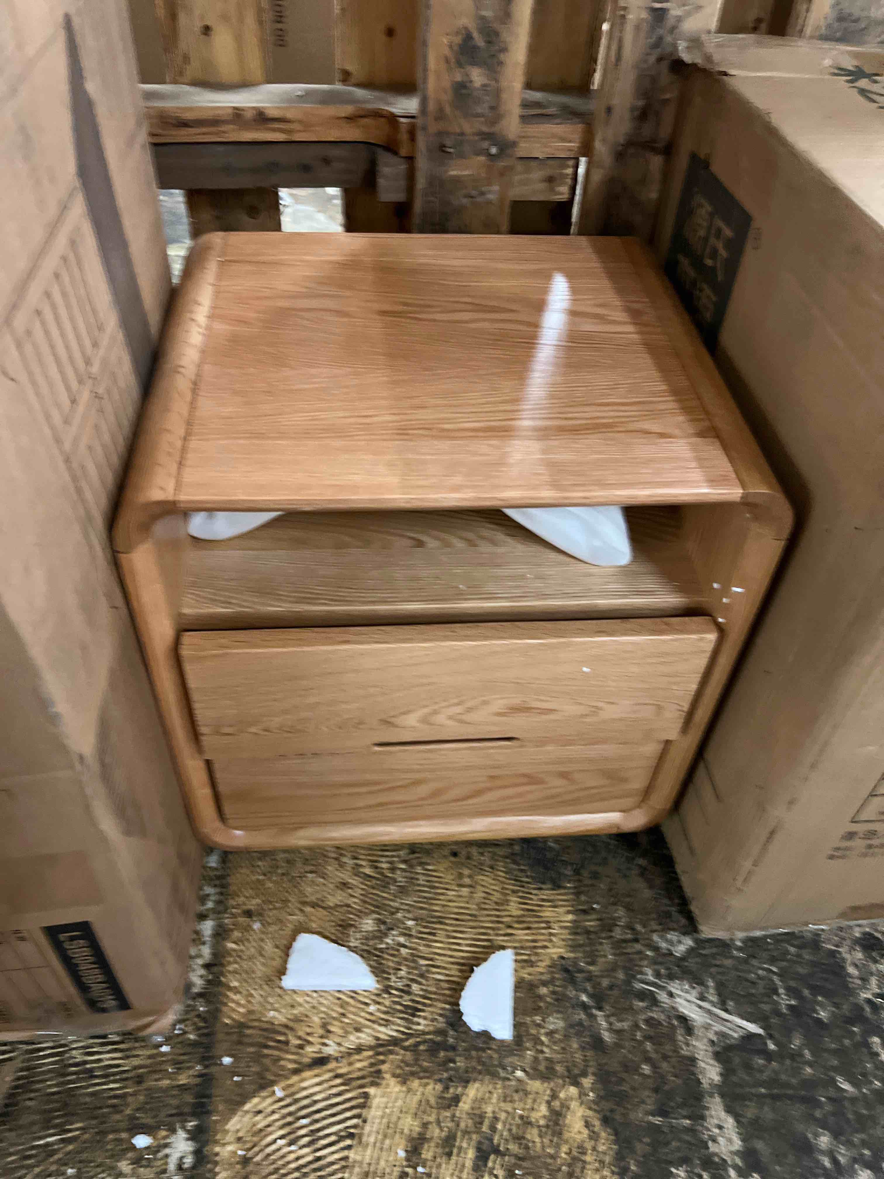 Condition photo showing New/Like New for solid wood 2 drawer nightstand in beachwood
