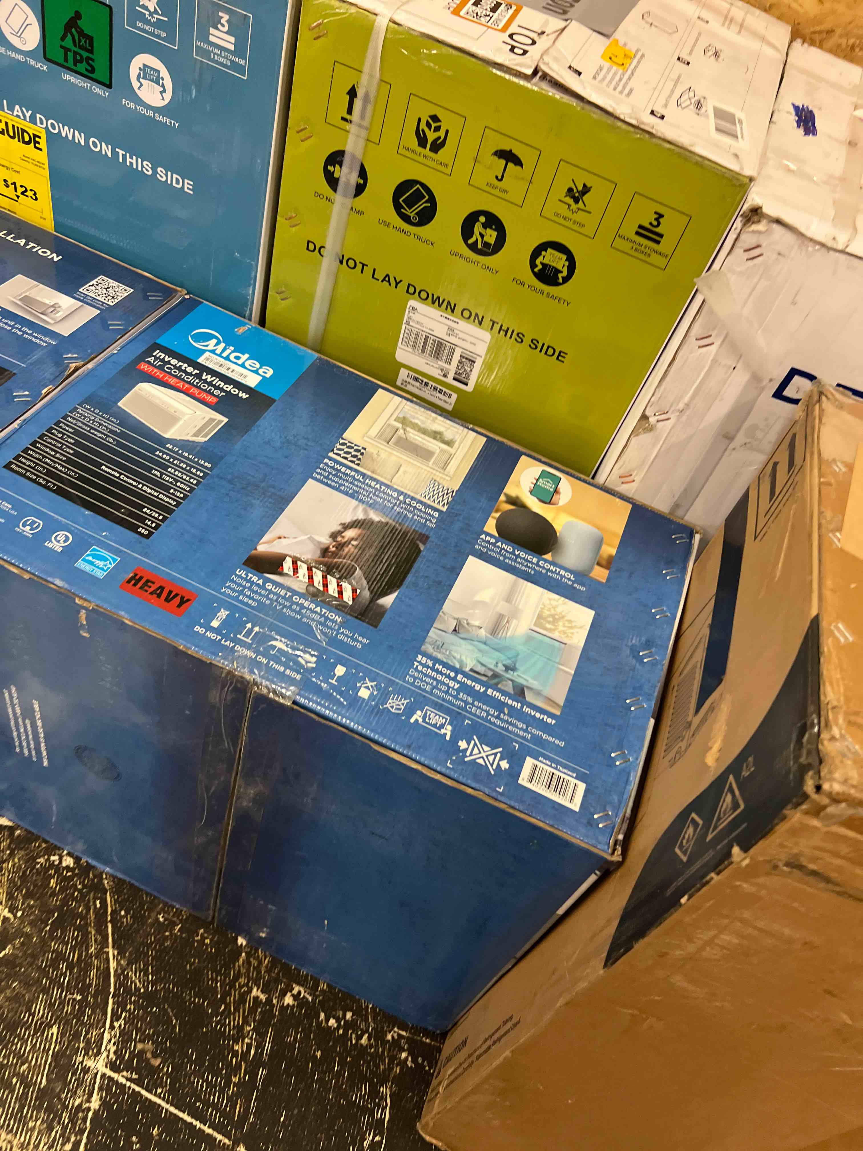 Condition photo showing New/Like New for midea 8,000 btu smart inverter air conditioner window unit with heat and dehumidifier – cools up to 350 sq. ft., energy star rated, quiet operation, electronic controls, remote control, white