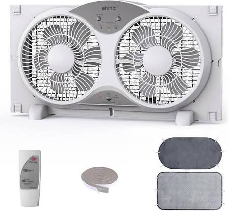 shinic 2026 9 inch twin window fan - quiet, reversible airflow, 3 speeds, adjustable width 23.5"-37", etl certified for bathroom/kitchen