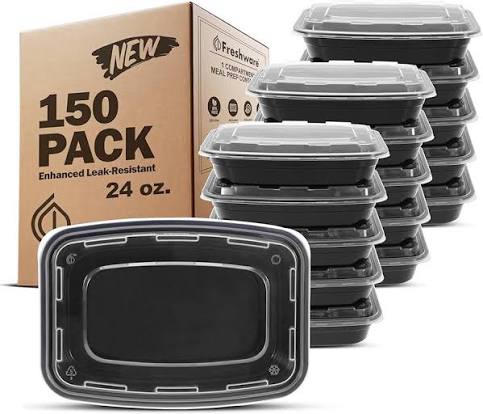 freshware meal prep containers [150 pack] 1 compartment with lids, food storage containers, bento box, bpa free, stackable, microwave/dishwasher/freezer safe (24 oz) 24oz-150pk
