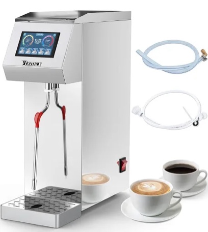 commercial milk frother 2kw, automatic stainless steel steam frother with touch control led display, 6 temp settings, external water bottle compatible for coffee tea shop (110-120v)