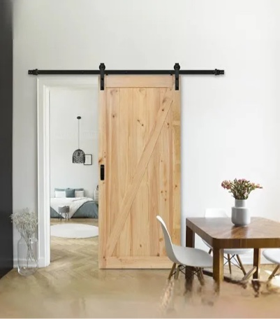 fredbeck 32in x 80in sliding barn door with 5.5ft barn door hardware kit included wood k shape solid spruce panel need to assembly 32"x80" door + 5.5' track kit wood color