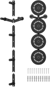 everymate weight plate storage rack, olympic weight plate holder, bumper plate storage, home gym organizer wall mount - 6 pegs fit 2 inch plates