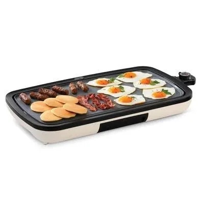 dash deluxe everyday griddle - electric griddle with removable plate - nonstick, easy-clean surface & anti-slip base - recipe book included - gray grey