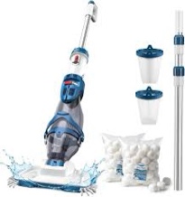 enhulk pc20 pro cordless pool vacuum, upgraded dual mode, 22 gpm powerful suction, 150" telescopic pole, 6 filter units, 75 minutes runtime, handheld pool cleaner for above/inground pools blue white