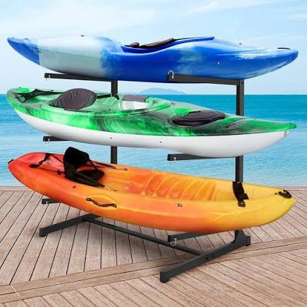 kayak storage rack, heavy duty kayak racks for garage and outdoor storage, storage rack for kayak, canoe, surfboard & paddleboard-3 levels