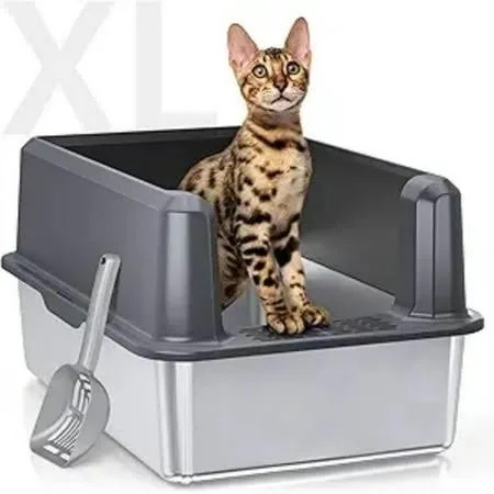 woofigo enclosed stainless steel cat litter box with lid, xl extra large litter box for big cats, metal litter pan high sided, never absorbs odors, anti-urine leakage, easy cleaning, include scoop 5 - dark gray (pack of 1)