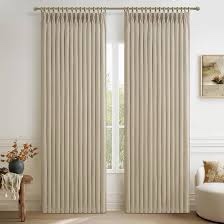 70 inch extra wide memory trained pinch pleated blackout living room curtains 108 inches long, warm beige linen 2 layer black out lux decor thermal sound dampening curtain 70w x 108l 2 panels set burlywood birch 70"w x 108"l (pack of 2)