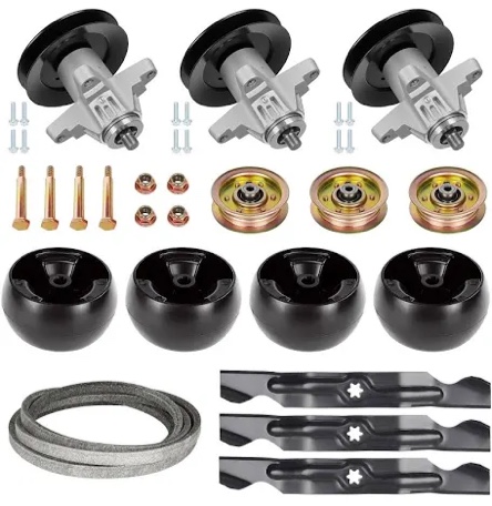 50 inch mower deck rebuild kit compatible with cub cadet/mtd/troy-bilt rzt50 rzt50vt, 3 spindle 618-04126 918-04125 +3 idler 753-08171+3 blade 742-04053+1 belt 754-04044+4 deck wheel