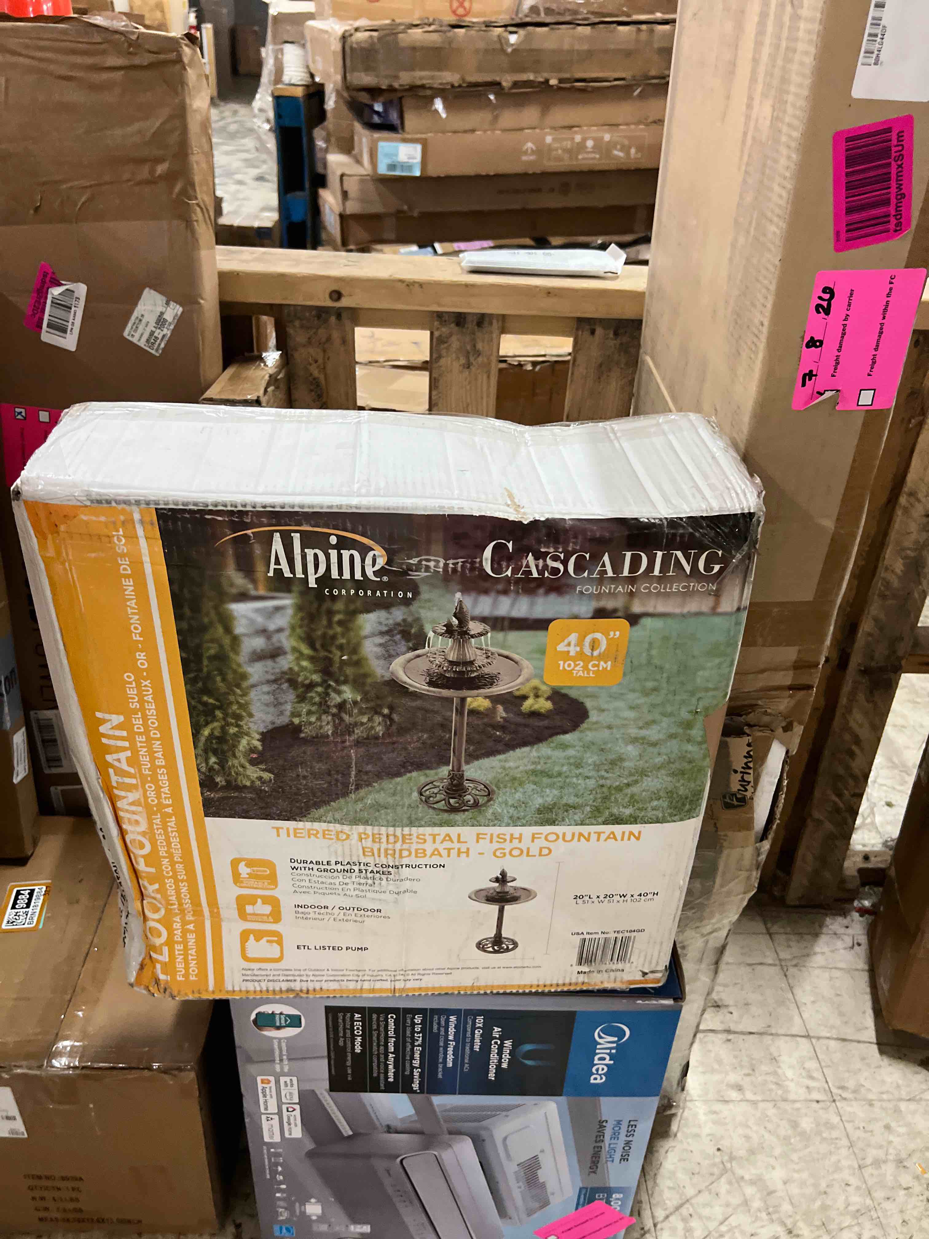 Condition photo showing New/Like New for alpine corporation 40" tiered pedestal fish fountain birdbath, cascading outdoor water feature for garden, and backyard décor, gold