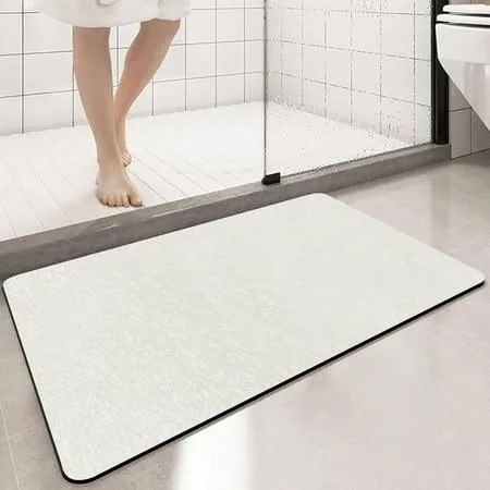 diatomaceous earth stone bathmat | eco-friendly xl stone bath mat 18x24 inch. instant dry bathroom mat with sandpaper & pads. multiuse, kitchen counter & stone dog bowl mat (1, white) white 1