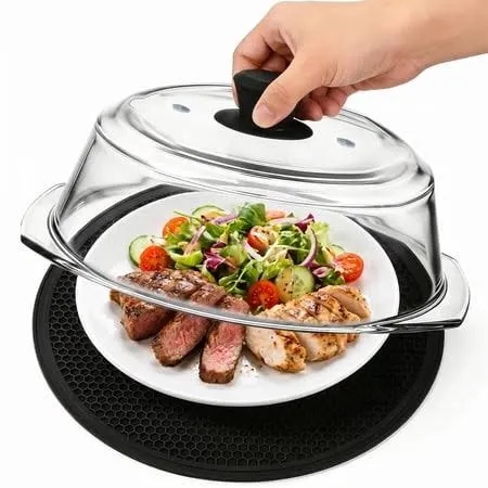 12" borosilicate glass microwave splatter cover, large clear food cover with handle, 12-inch plate lid, bpa-free, heat-resistant & dishwasher-safe microwave splatter guard for reheating