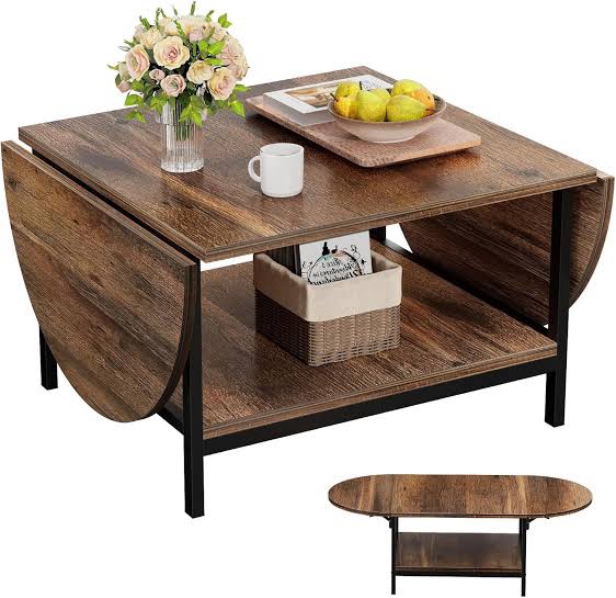 saygoer folding coffee table for living room, small coffee tables with 2-tier storage, mid century modern center table for small space, oval farmhouse table square, dark brown