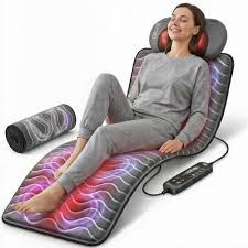 powermat full body massage mat with heat - shiatsu back massager pad for bed, chair & recliner - electric vibrating heating pad - whole body massager mat for pain relief - massage mattress by powerfit