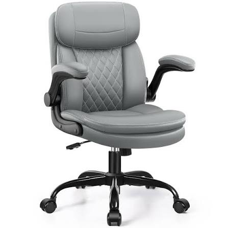 executive office chair pu,leather office chair with wheels,360° swivel rolling chair with padded arms,ergonomic computer chair with lumbar support for short people use (grey)