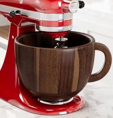 spaceaid wooden bowl with handle, kitchen space aid acacia wood mixing bowls holder for stand mixer, compatible with 4.5 & 5 qt tilt-head models kitchen, natural wood