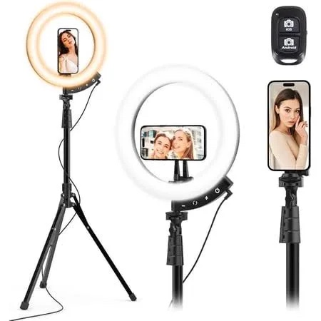 ubeesize 12'' led ring light with 62'' tripod stand, selfie ring light for video recording, live streaming, tiktok & youtube, compatible with iphone & android (black) 12-in black