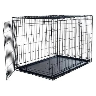 large dog crate dog cage dog kennel metal wiredouble-door folding pet animal pet cage with plastic tray and handle,36 inches