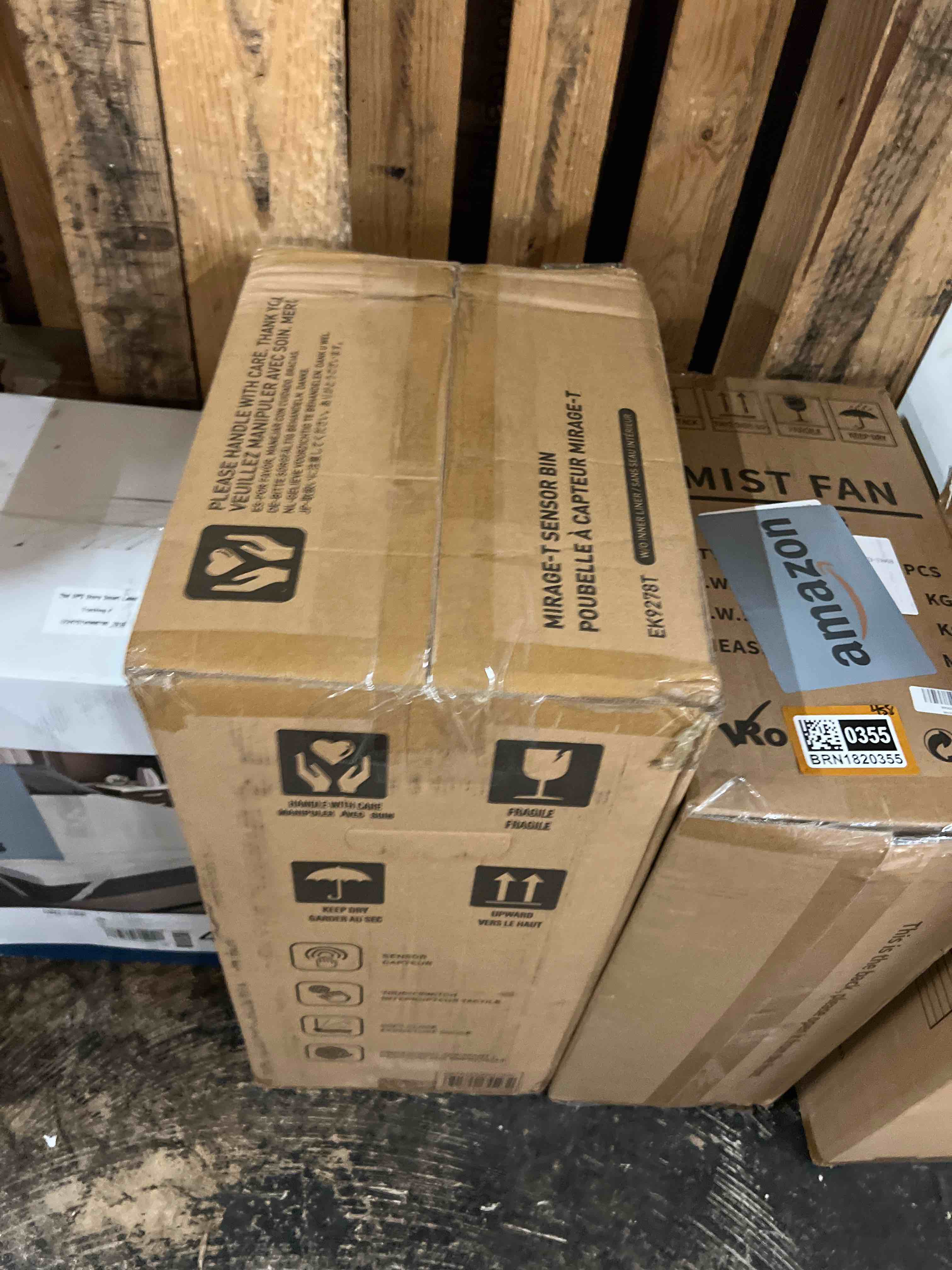 Condition photo showing New/Like New for eko mirage-t 50 liter / 13.2 gallon touchless rectangular motion sensor trash can, brushed stainless steel finish