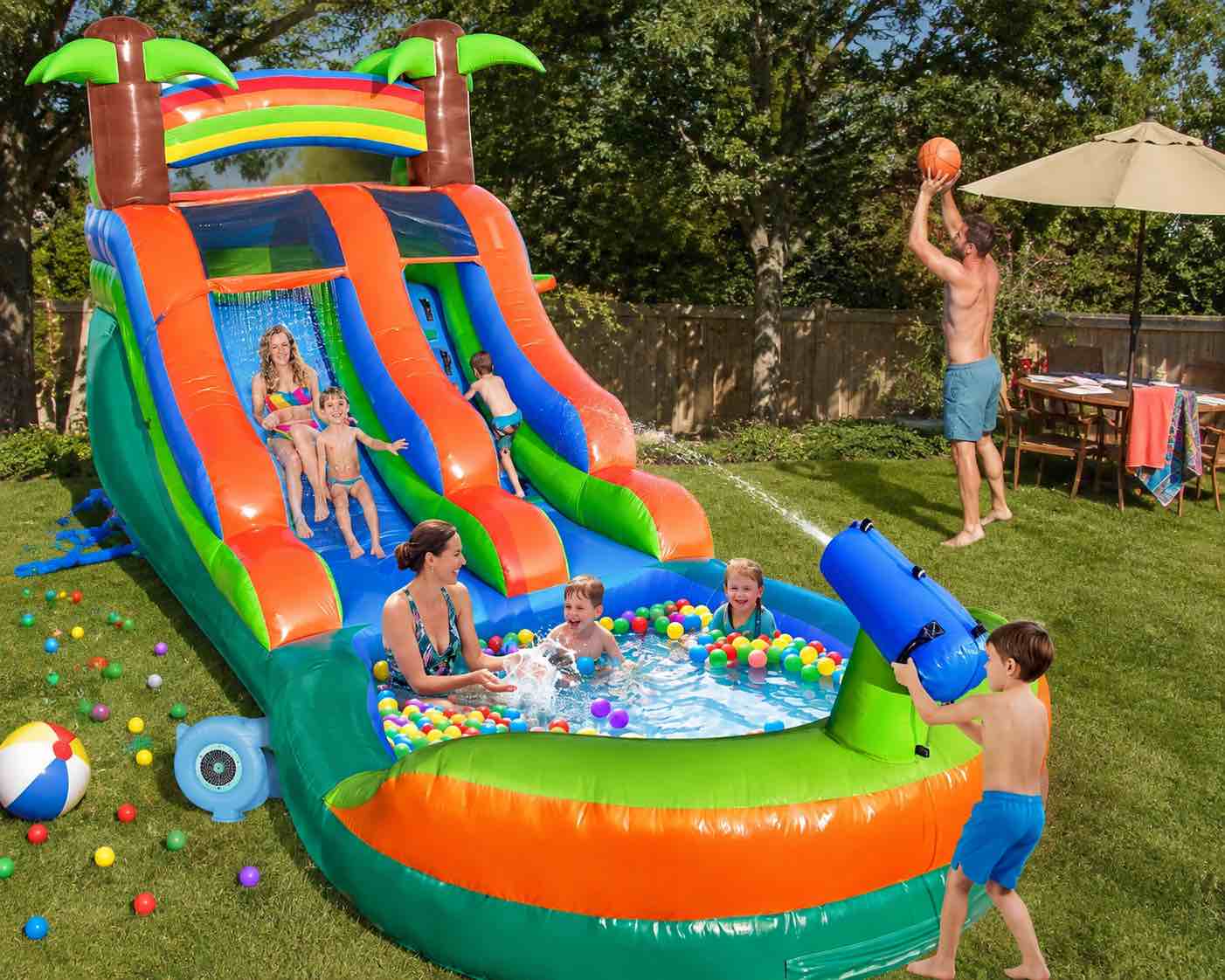 fbsport 21ft commercial inflatable water silde for kids adults, 100% pvc heavy duty bounce house water park slides with large water pool, waterslide with 750w blower for backyard party, green