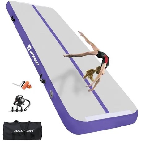 AKSPORT Air Mat Tumble Track Gymnastics Tumbling Mat Inflatable Floor Mats with Electric Air Pump for Home Use/Tumble/Gym/Training/Cheerleading/Parkour/Beach/Park/Water(Purple, 20)