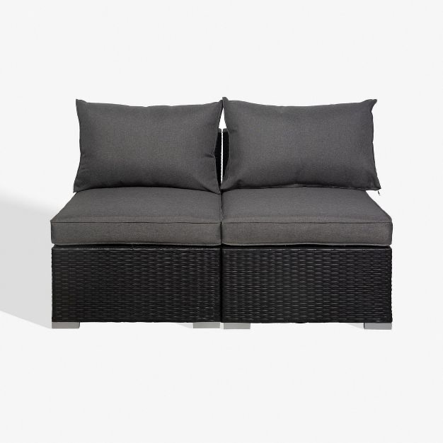WestinTrends Outdoor Patio Rattan Wicker Armless Sofa with Cushions (Set of 2)