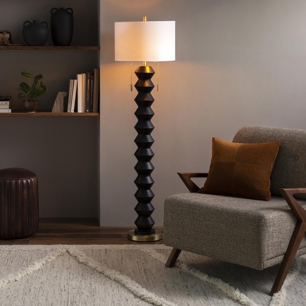 Livabliss 62 x 17 x 17 in. Rogow Linen  Polyester & Metal Floor Lamp  Black & White