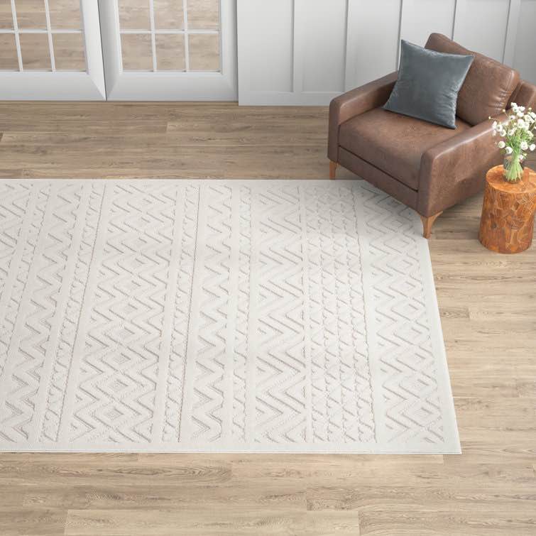 Ashdown Geometric Machine Woven Polypropylene Indoor / Outdoor Area Rug in Cream