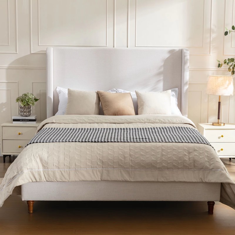 Mozter Upholstered Wingback Bed No Box Spring Needed King