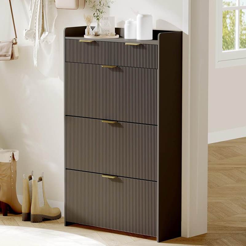 hidden shoe cabinet with 3 flip drawers, farmhouse slim narrow shoe storage cabinet, 2 drawers